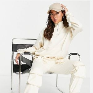 Sixth June unisex relaxed high neck zip up sweatshirt in stone set